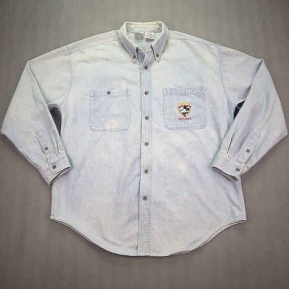 Disney Store Other - Disney Store Mickey Mouse Denim Shirt Large 90s Vintage Long Sleeve